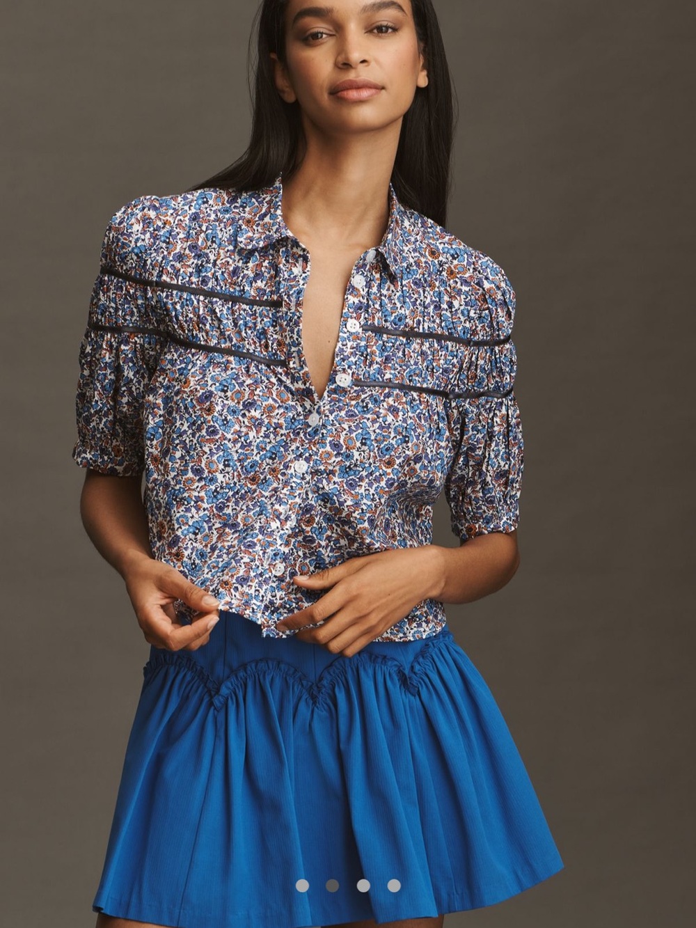 The Leandra Shirred Yoke Blouse by Maeve (Navy)